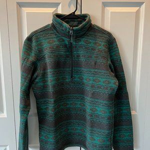 North Face Green Sherpa Lined Quarter Zip Pullover
